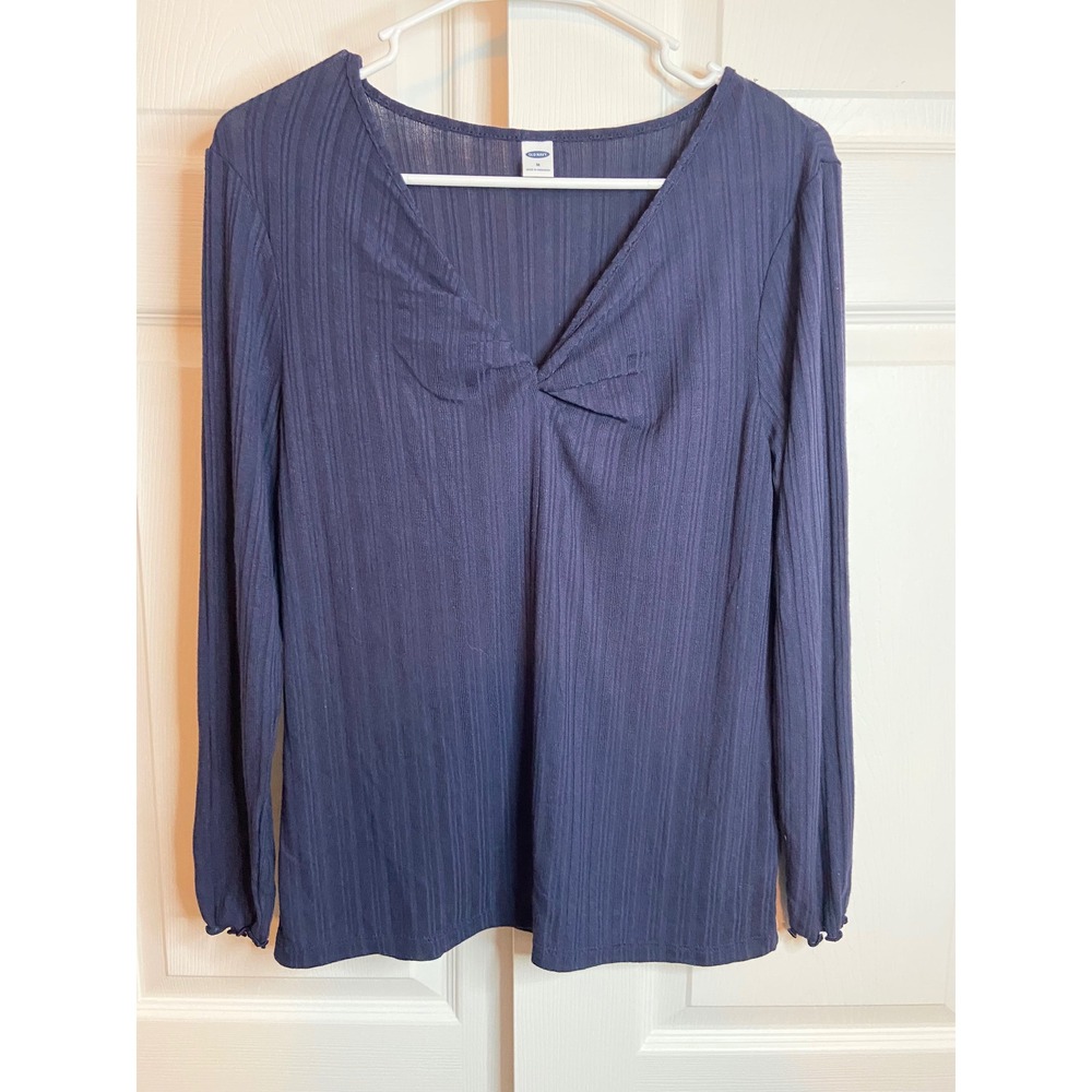 NWT Old Navy Navy Blue Ribbed V-Neck Twist Front Long Sleeve Top Size M